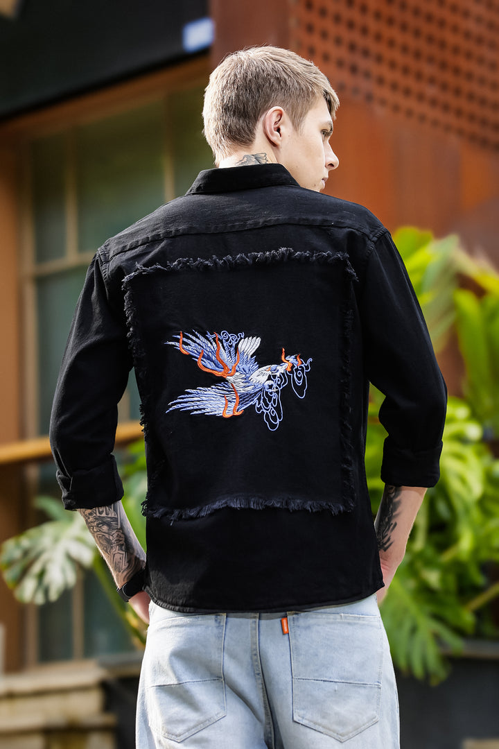 Bird Patch Embroidery Denim Shirt