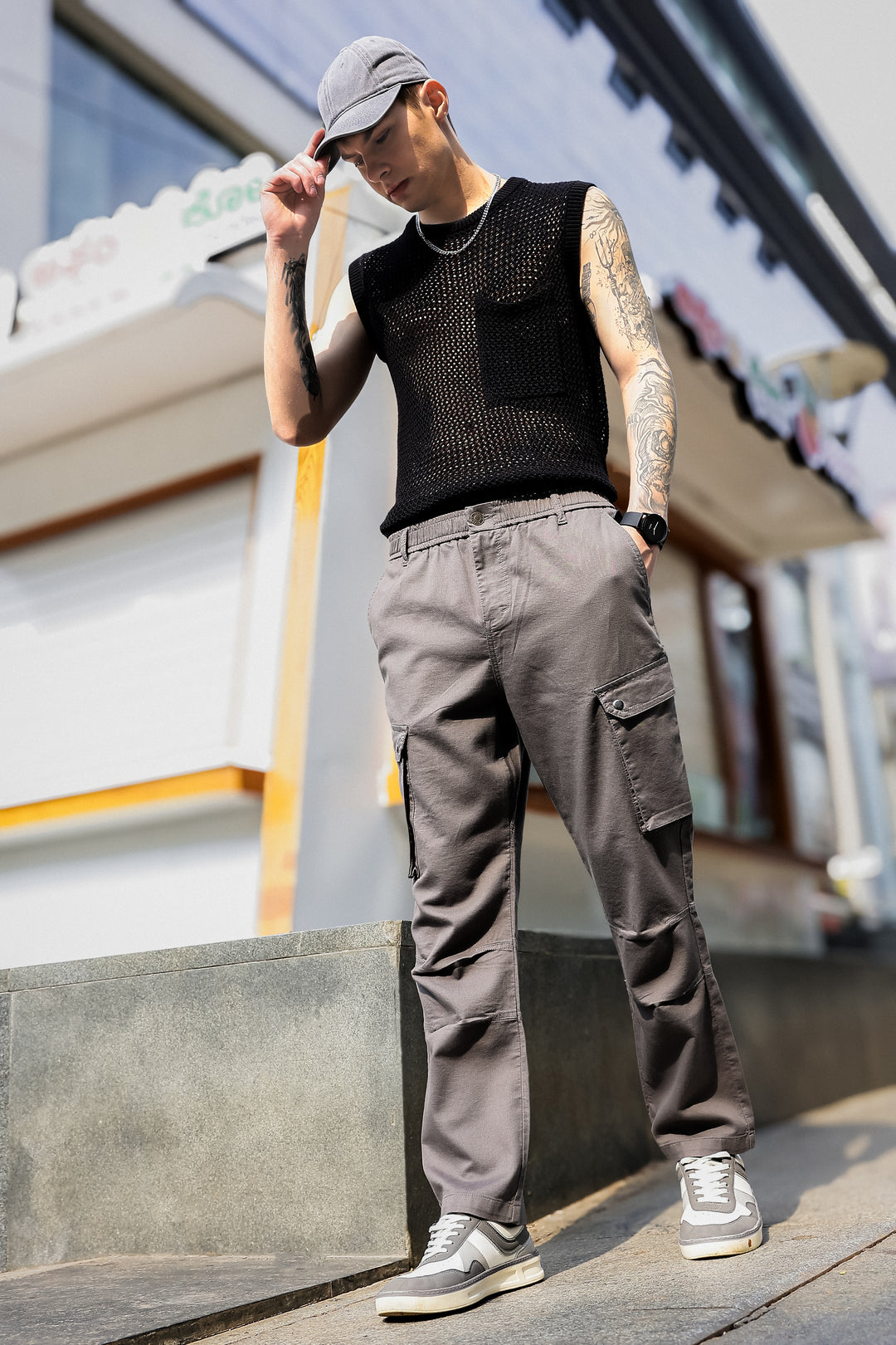 Combat : Dark Grey Regular Fit Cargo Pants