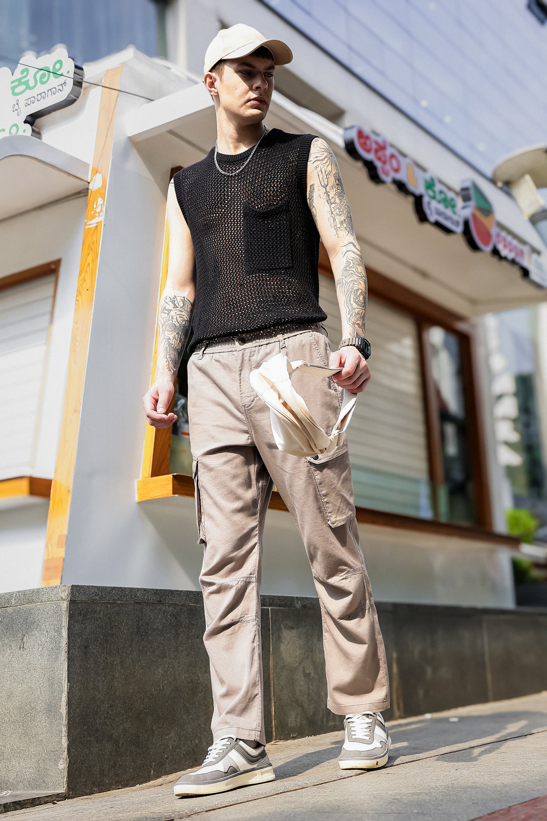 Combat : Dark Khaki Regular Fit Cargo Pants
