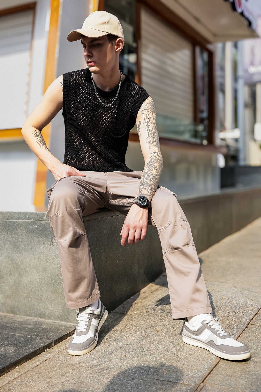 Combat : Dark Khaki Regular Fit Cargo Pants