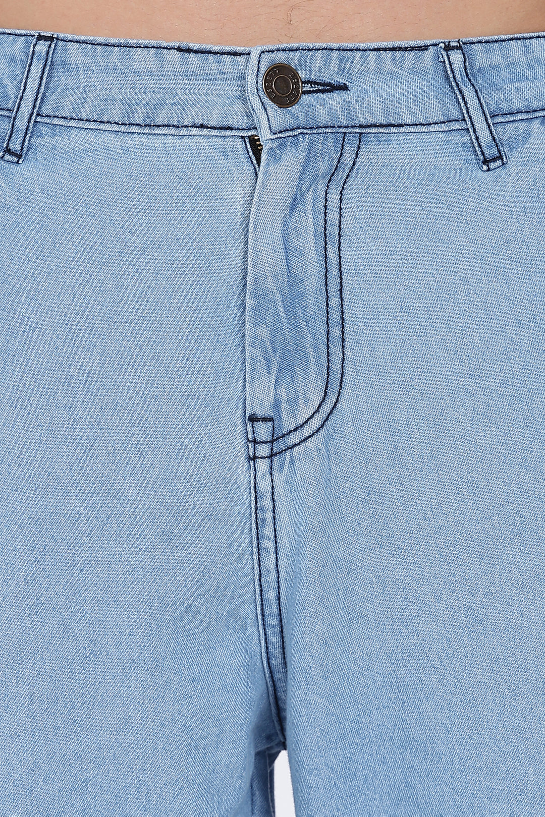 Contrast Stitch: Ice Blue Denim Cargo Pants