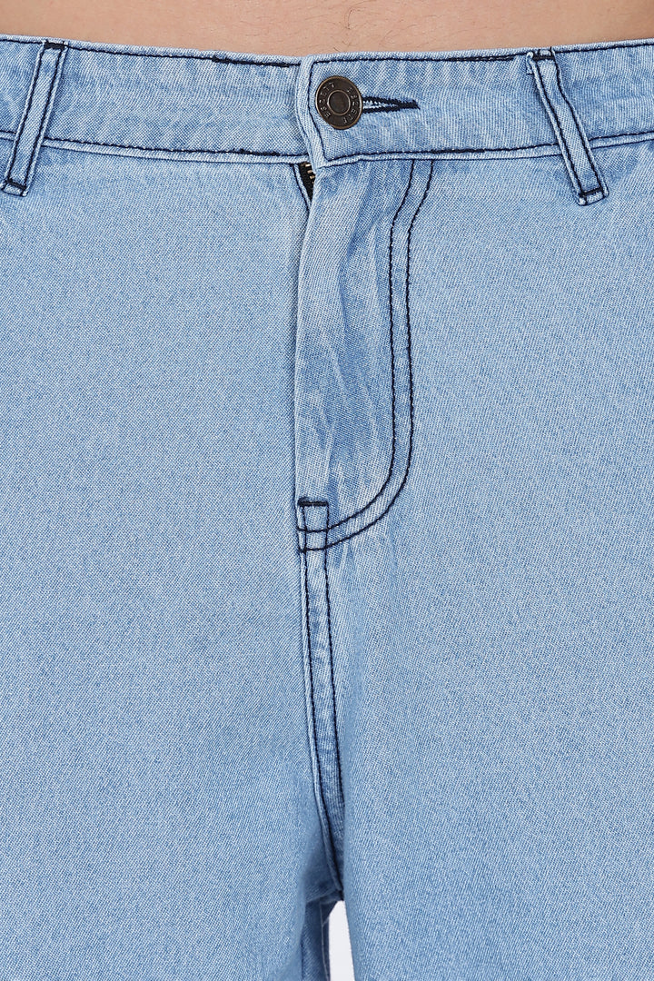 Contrast Stitch: Ice Blue Denim Cargo Pants