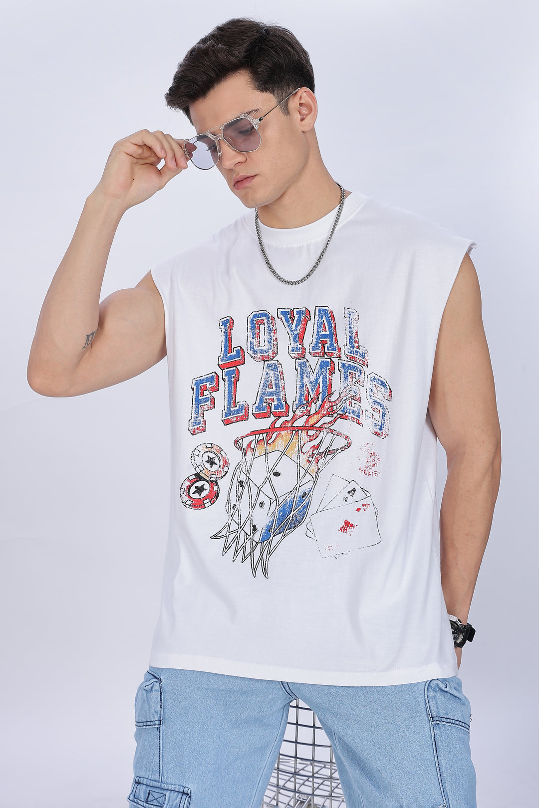 Loyal Flames: White Oversized Tank