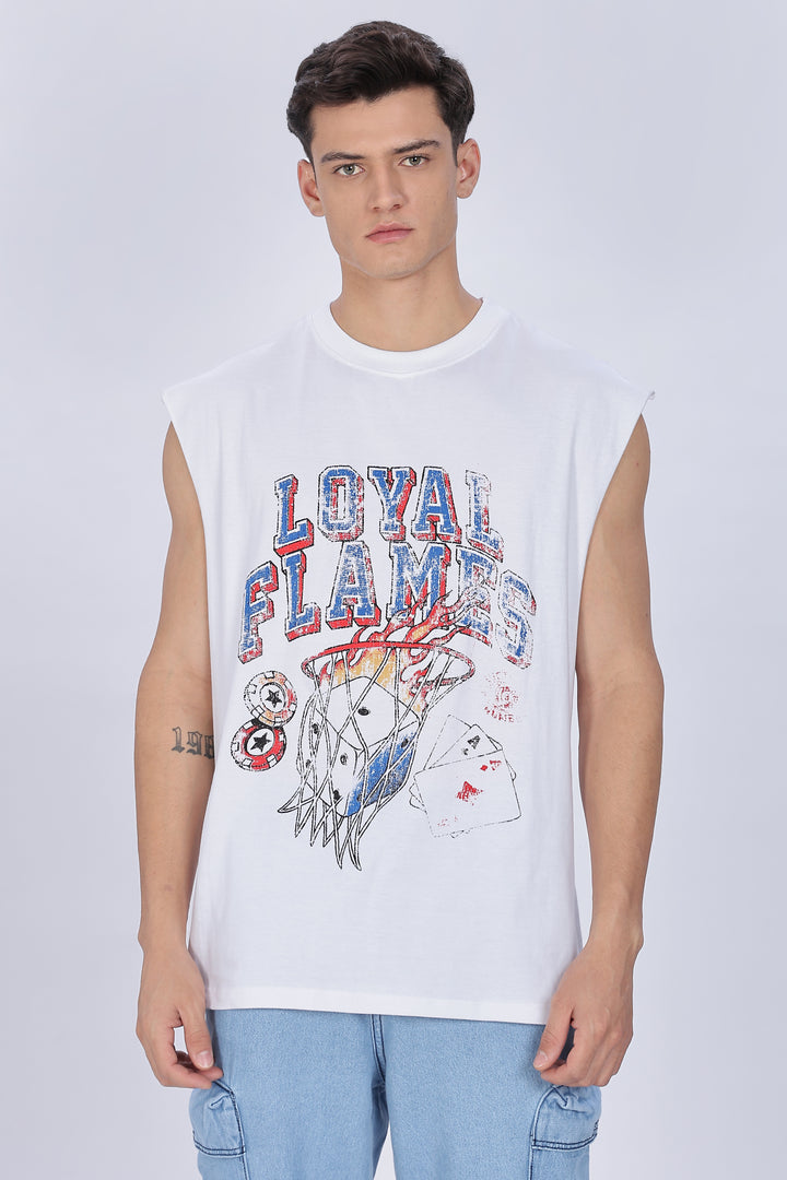 Loyal Flames: White Oversized Tank