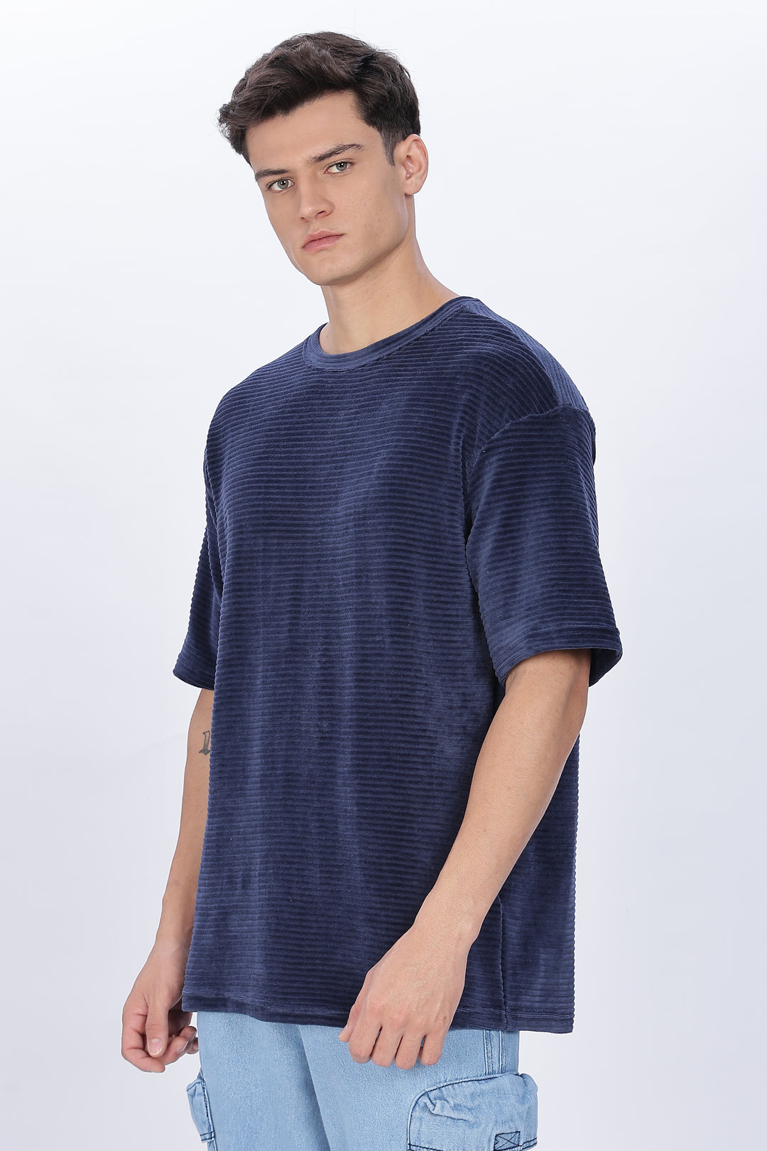 Textured Fabric Pearl Blue Oversized t-shirt