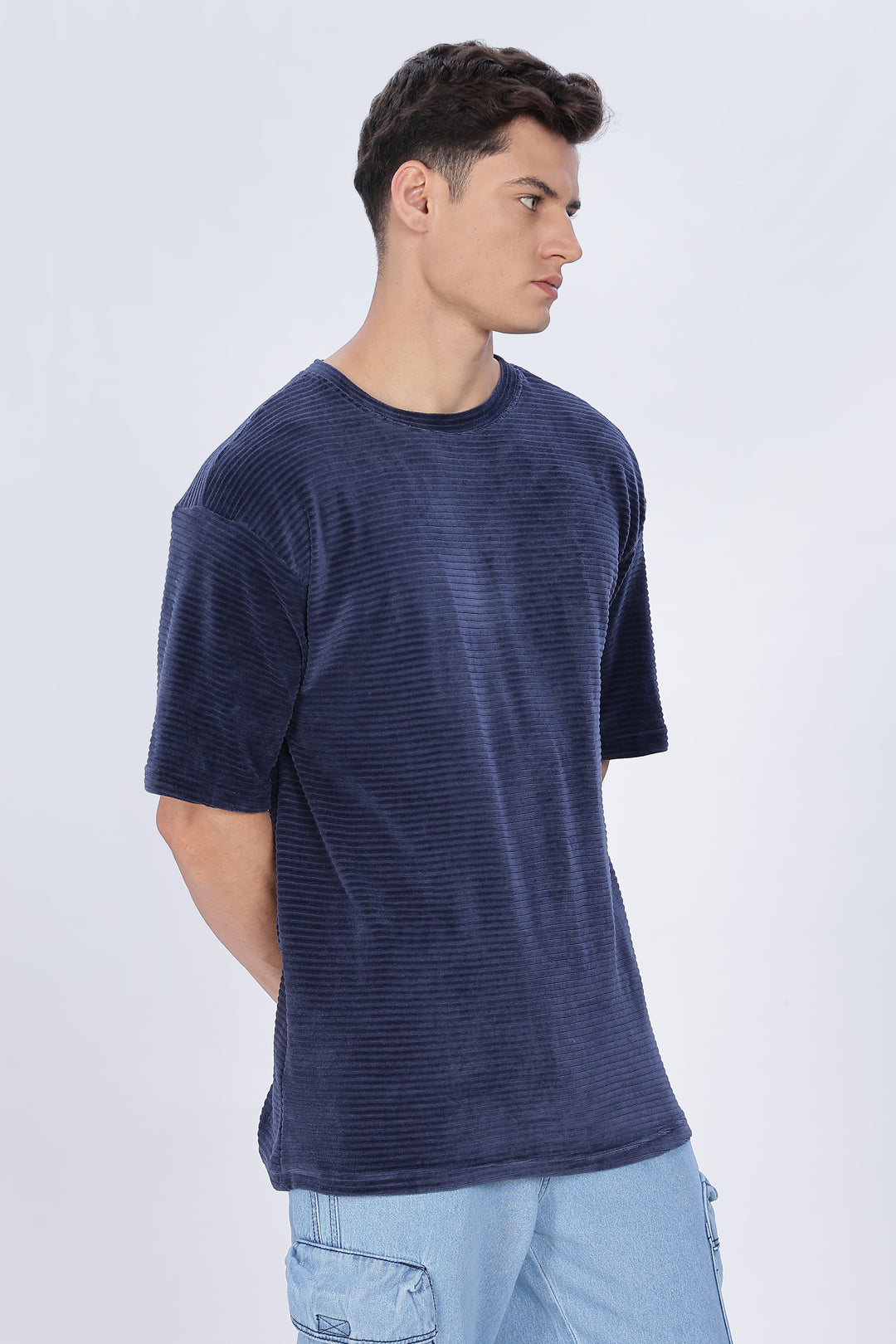 Textured Fabric Pearl Blue Oversized t-shirt