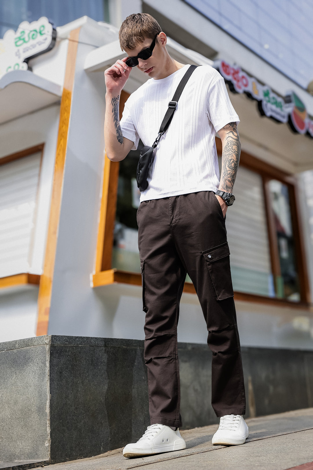 Combat : Brown Regular Fiit Cargo Pants