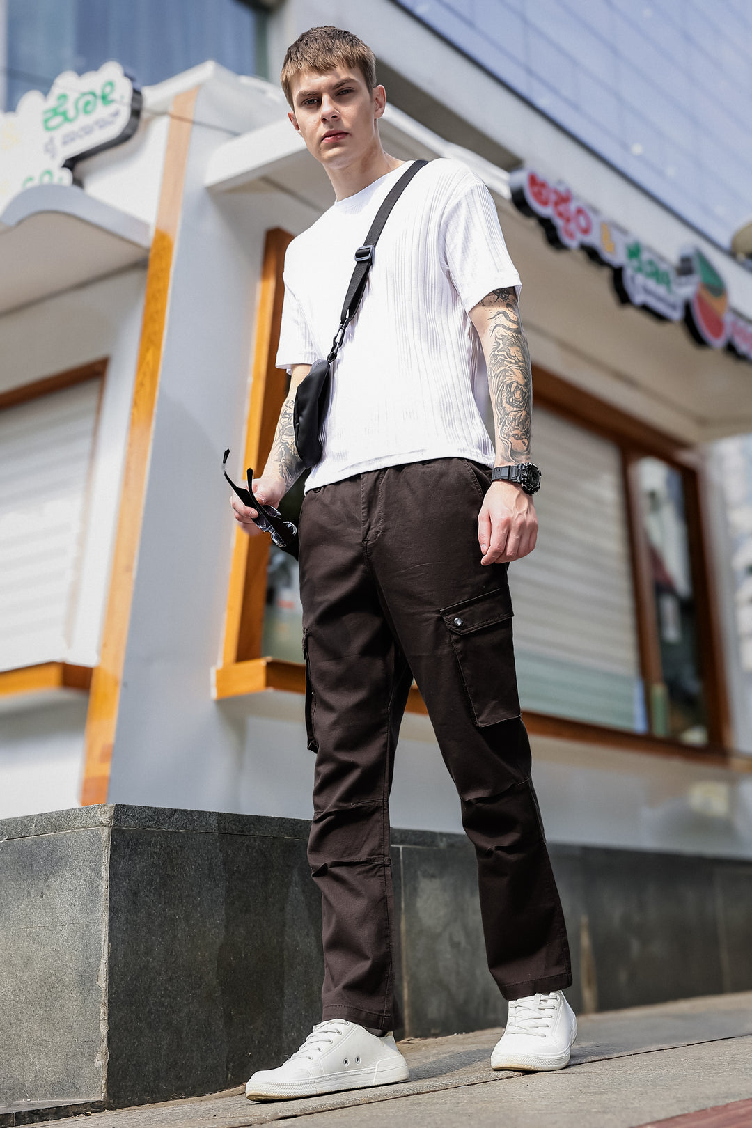 Combat : Brown Regular Fiit Cargo Pants