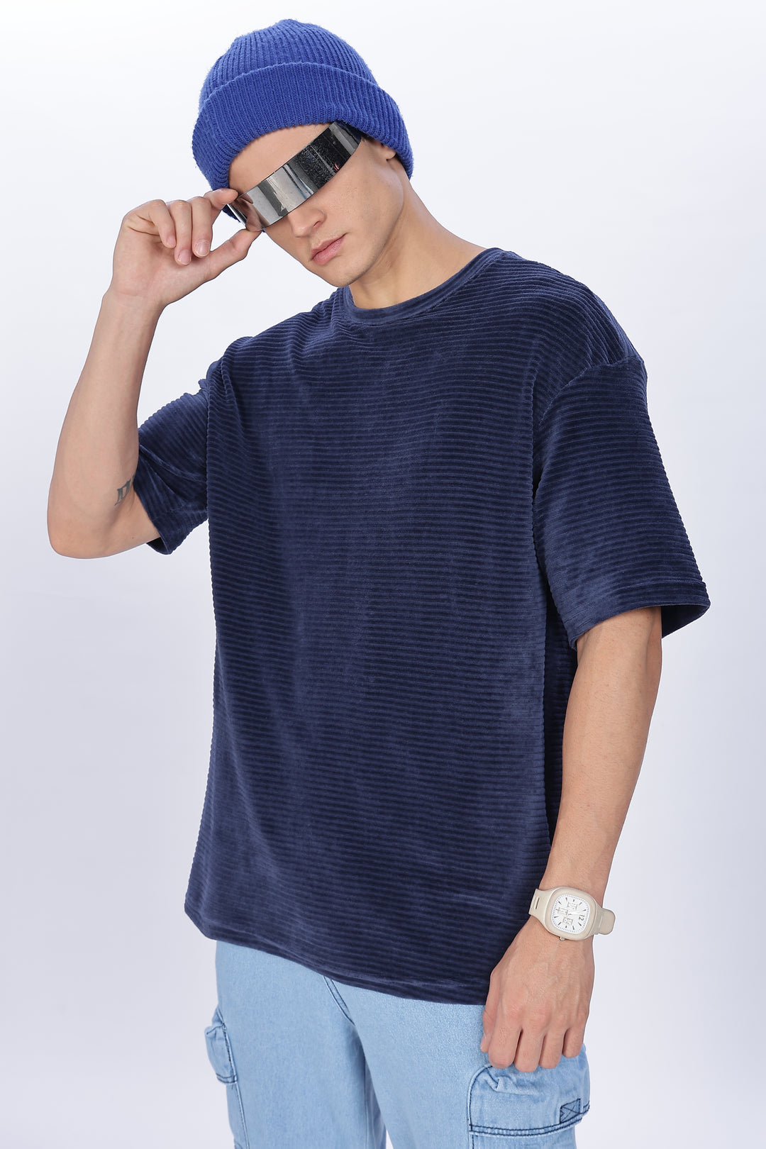 Textured Fabric Pearl Blue Oversized t-shirt