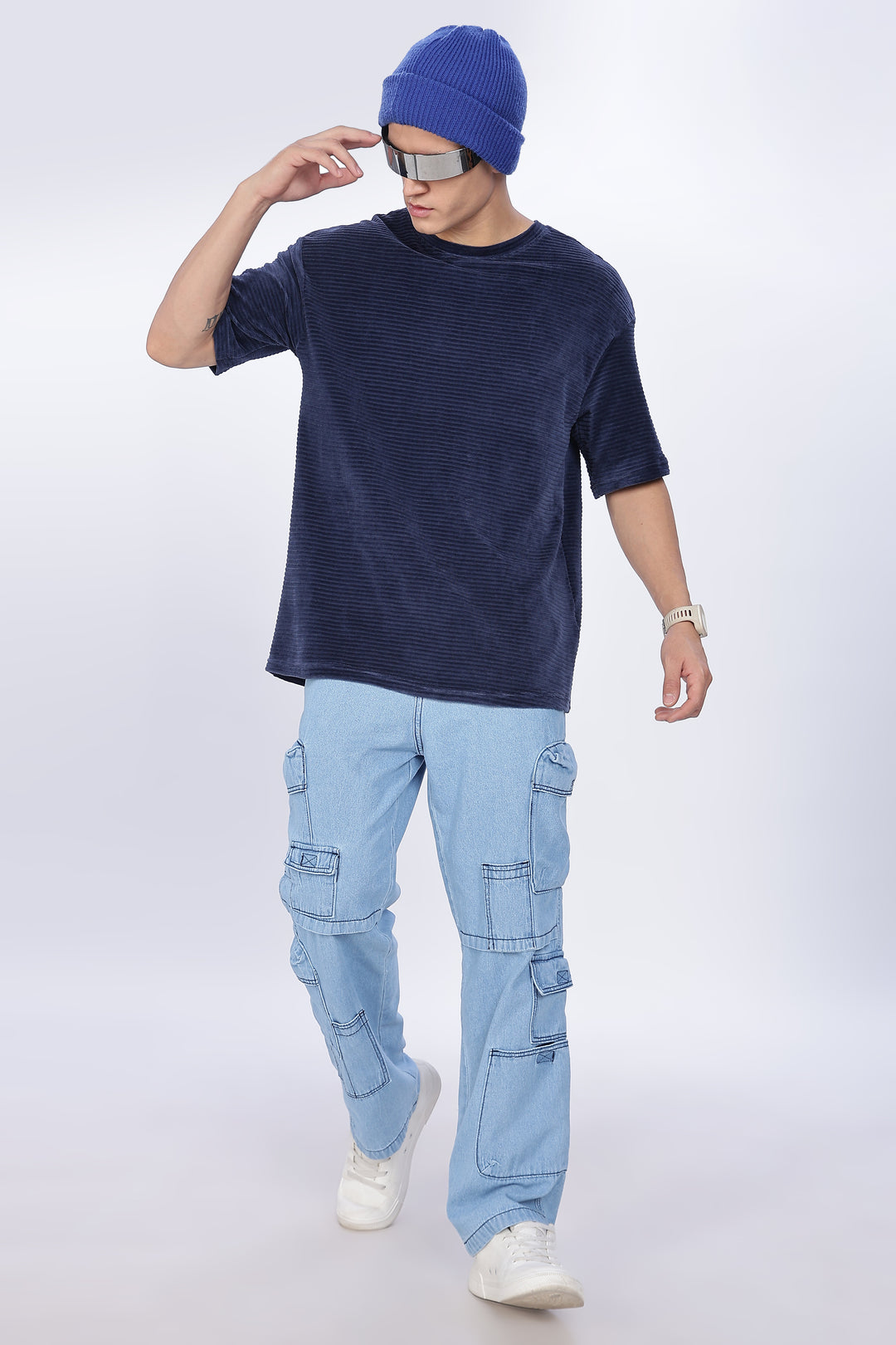 Textured Fabric Pearl Blue Oversized t-shirt