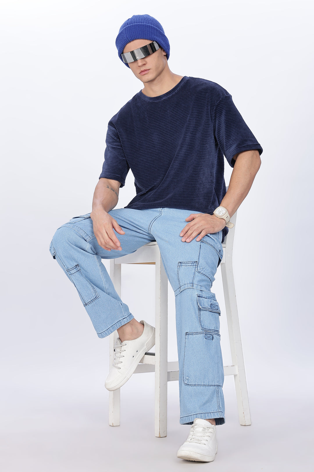 Textured Fabric Pearl Blue Oversized t-shirt