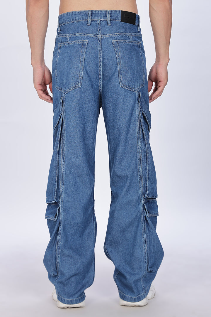 Super Baggy: Big Pockets Blue Denim Cargo Pants