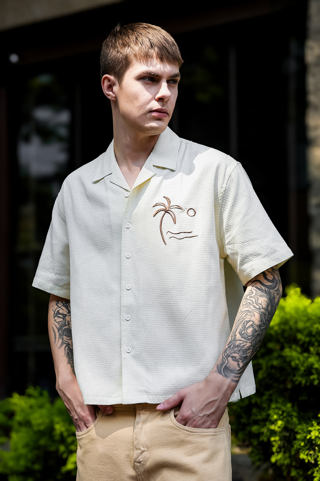 Beach: Textured Fabric Embroidery Shirt