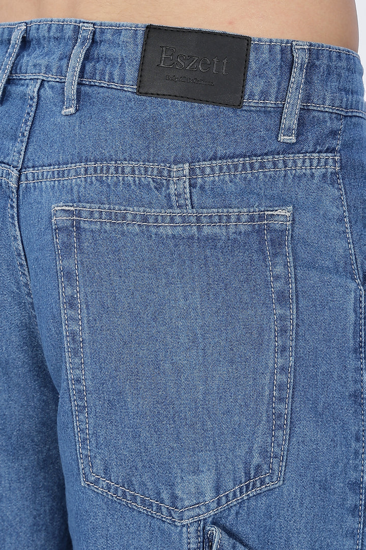 Super Baggy: Big Pockets Blue Denim Cargo Pants