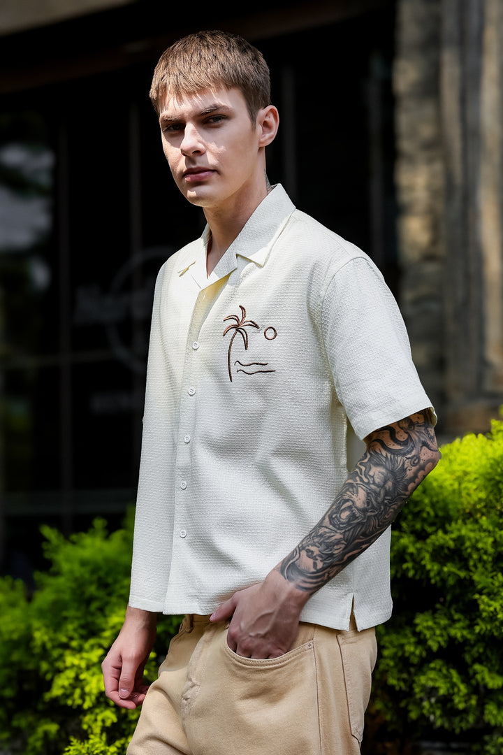 Beach: Textured Fabric Embroidery Shirt