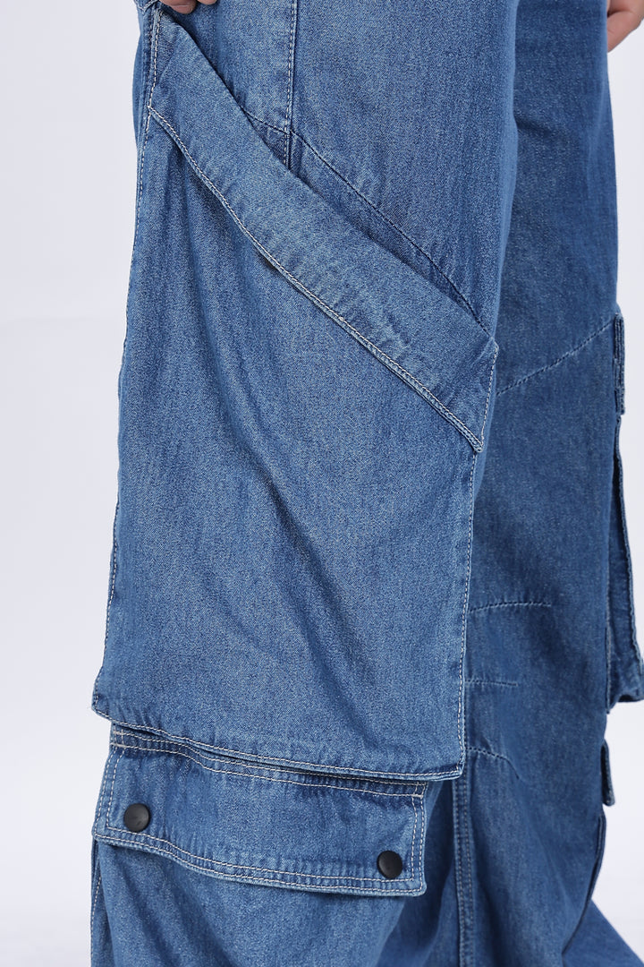Super Baggy: Big Pockets Blue Denim Cargo Pants