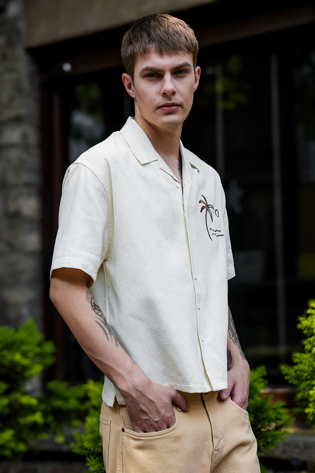 Beach: Textured Fabric Embroidery Shirt