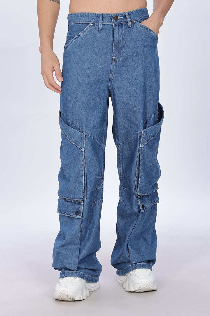 Super Baggy: Big Pockets Blue Denim Cargo Pants