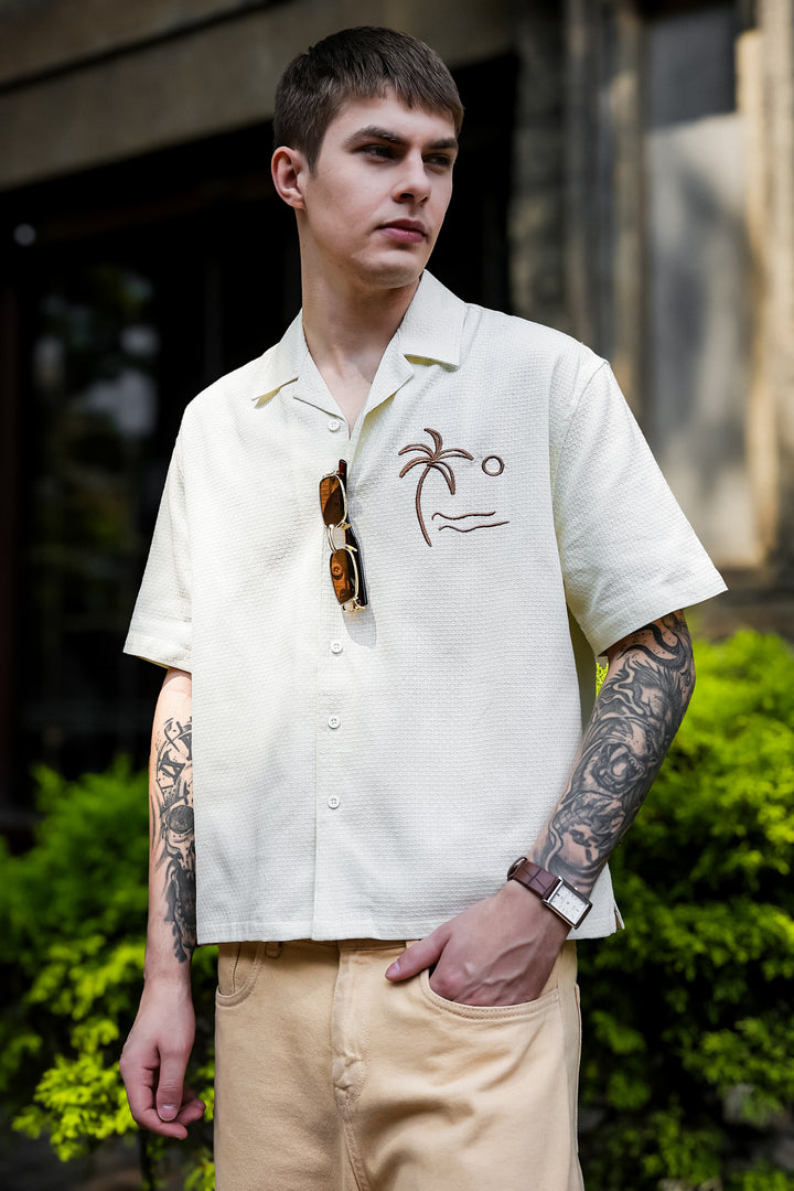 Beach: Textured Fabric Embroidery Shirt