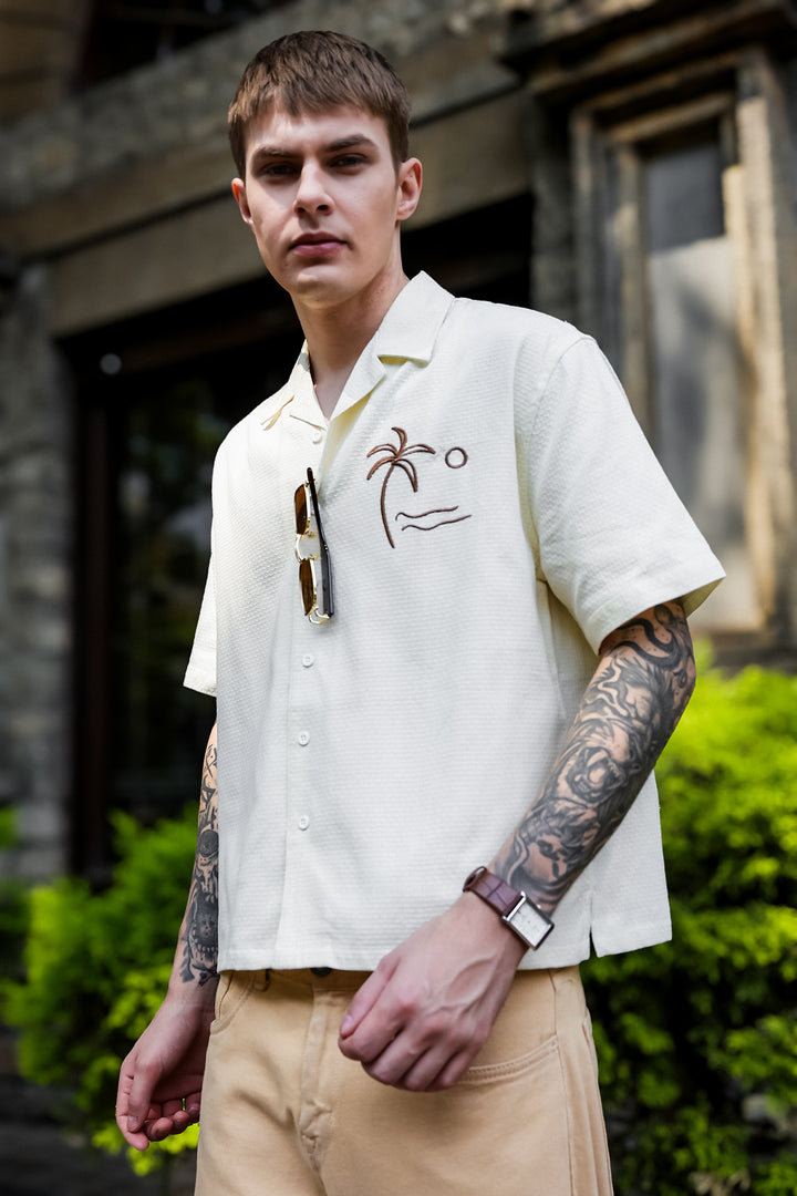 Beach: Textured Fabric Embroidery Shirt