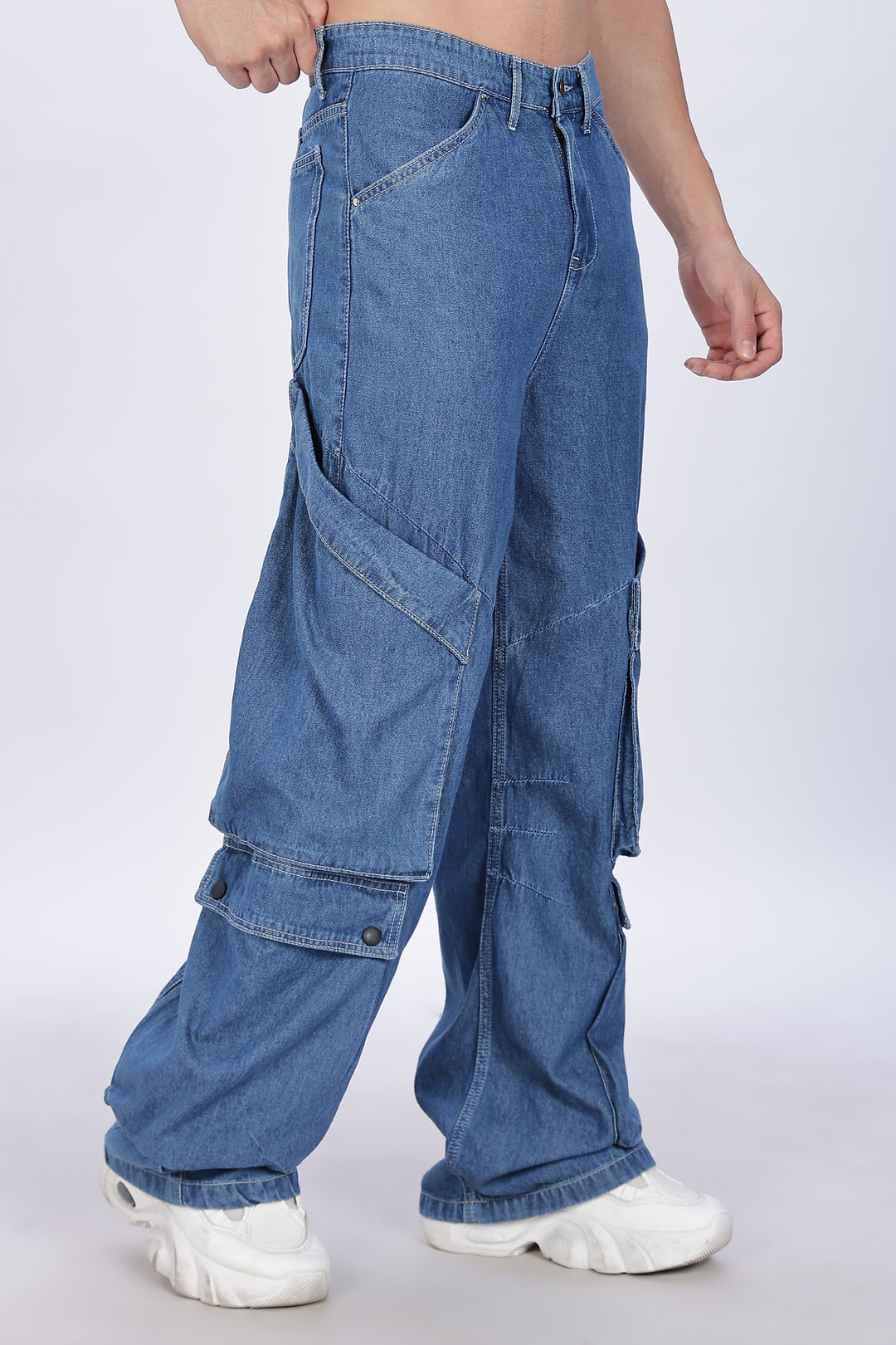 Super Baggy: Big Pockets Blue Denim Cargo Pants