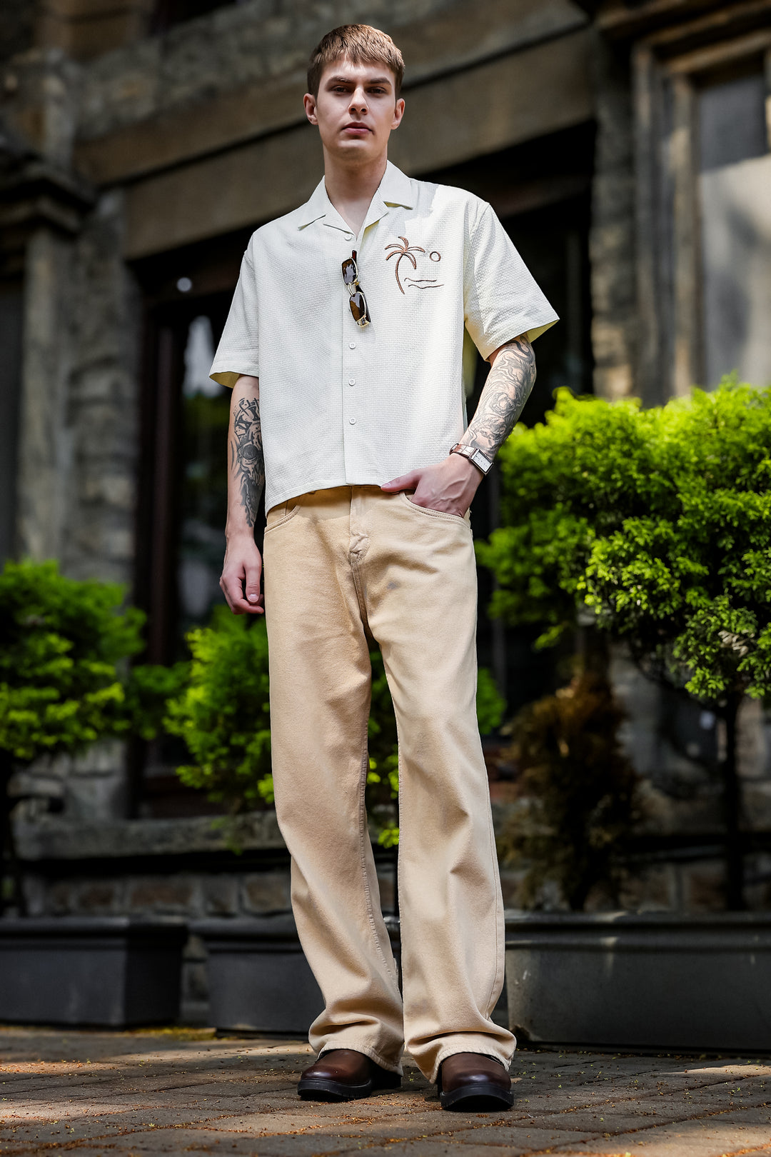Beach: Textured Fabric Embroidery Shirt