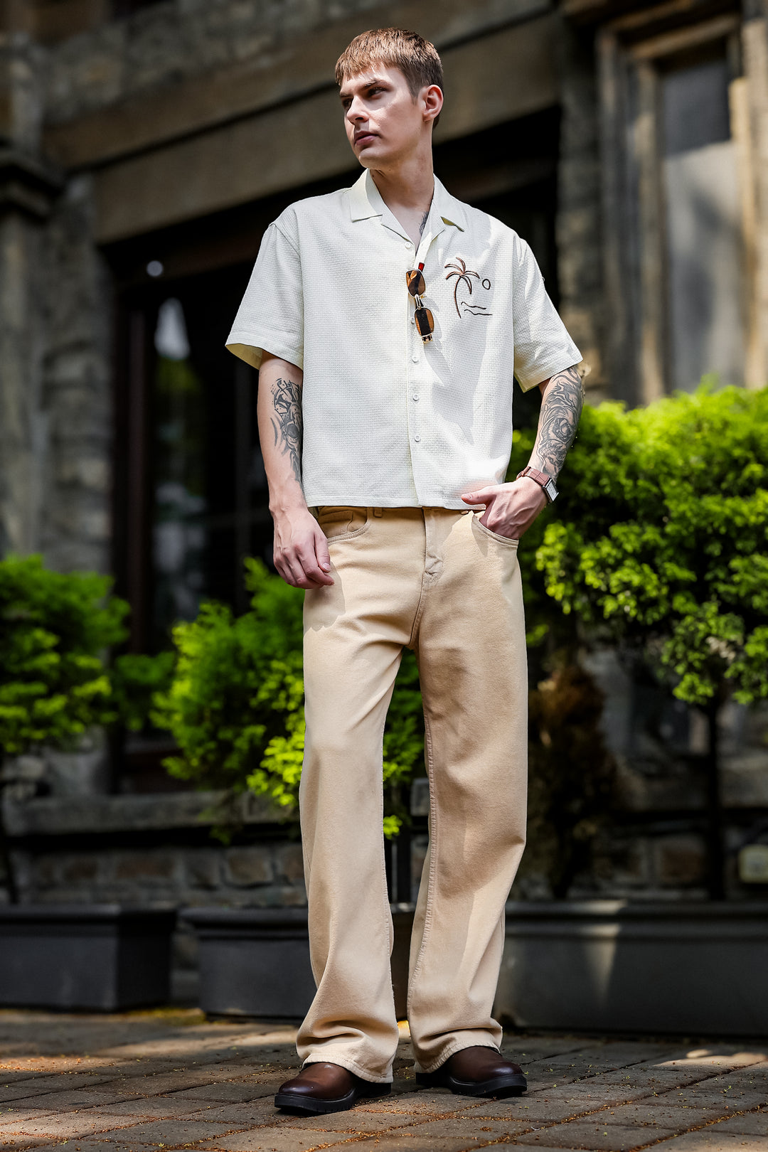 Beach: Textured Fabric Embroidery Shirt