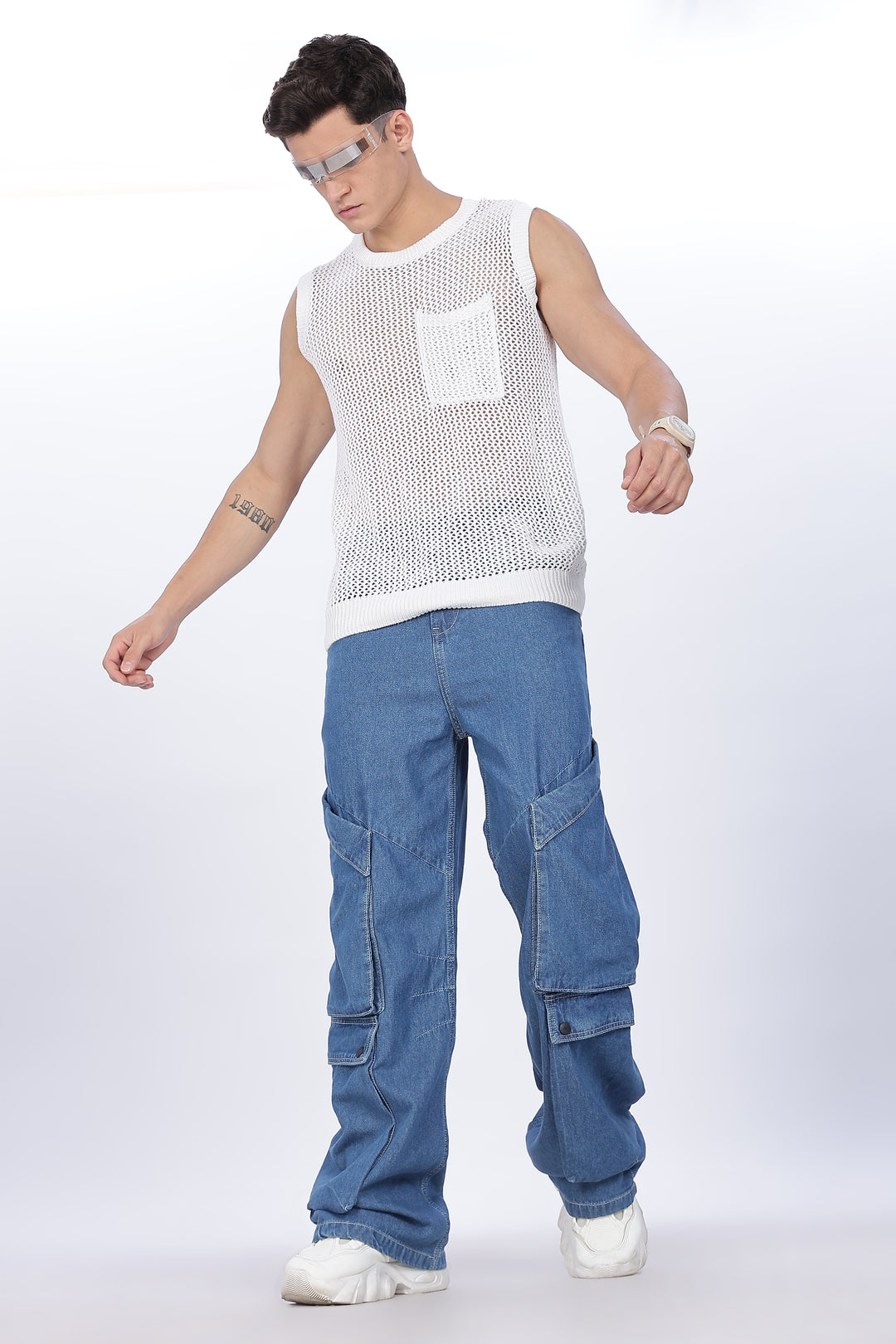 Super Baggy: Big Pockets Blue Denim Cargo Pants