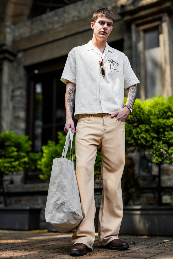 Beach: Textured Fabric Embroidery Shirt