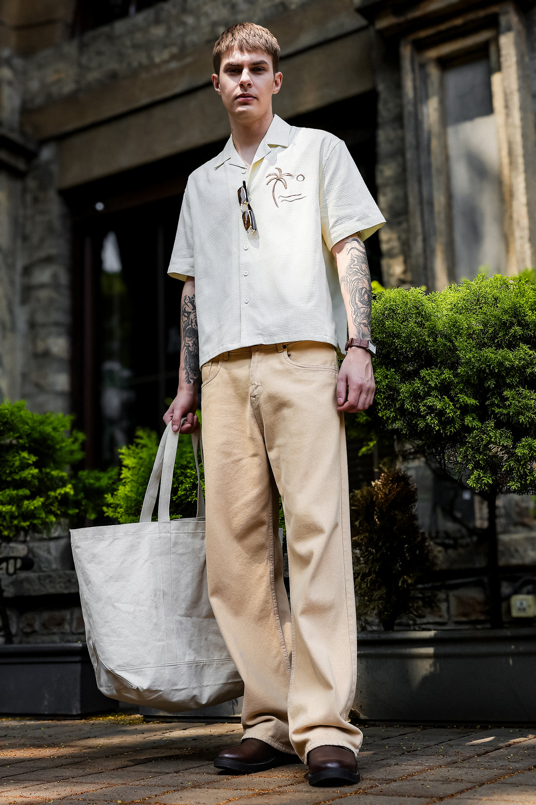 Beach: Textured Fabric Embroidery Shirt