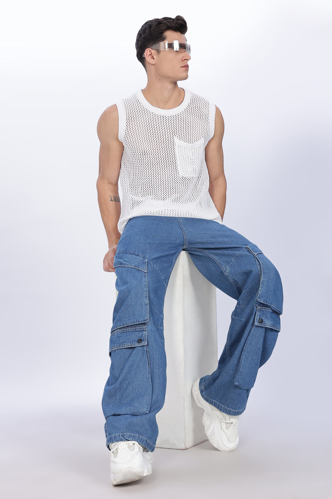 Super Baggy: Big Pockets Blue Denim Cargo Pants