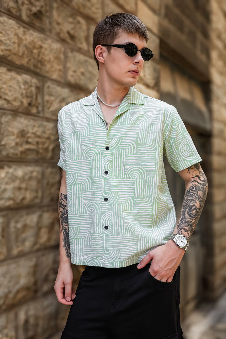Curvy: Green Cuban Shirt