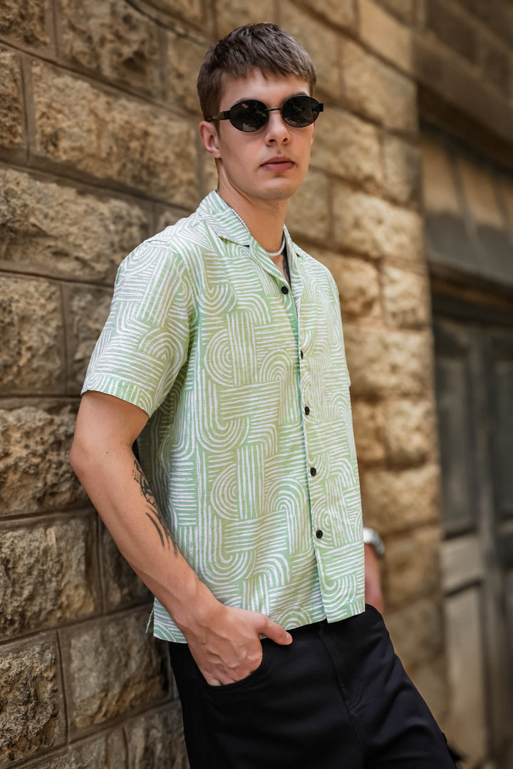 Curvy: Green Cuban Shirt