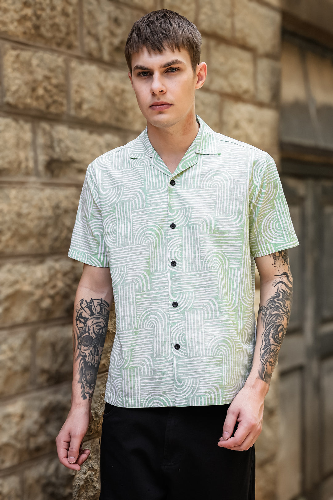 Curvy: Green Cuban Shirt