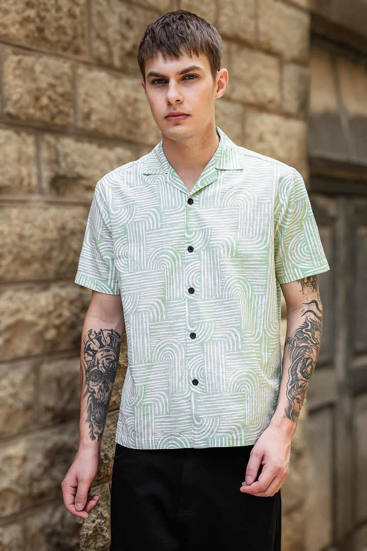 Curvy: Green Cuban Shirt