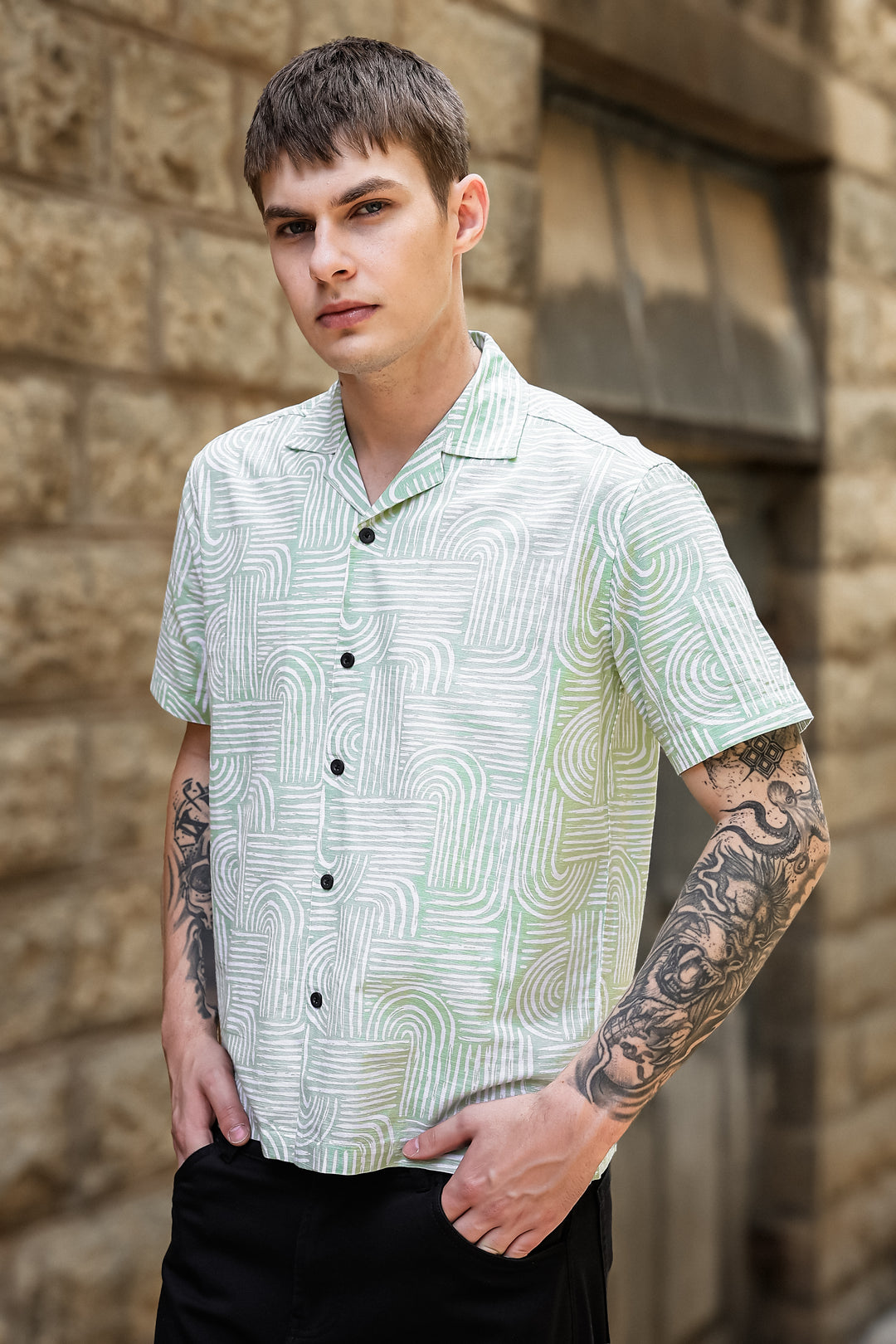 Curvy: Green Cuban Shirt