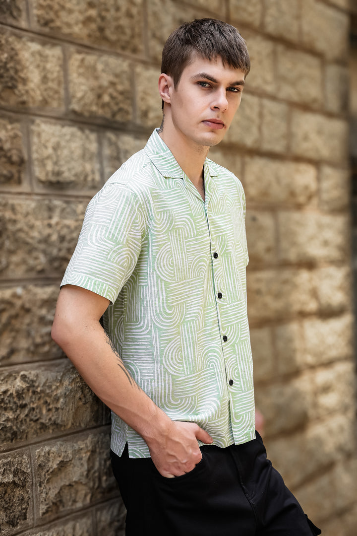 Curvy: Green Cuban Shirt