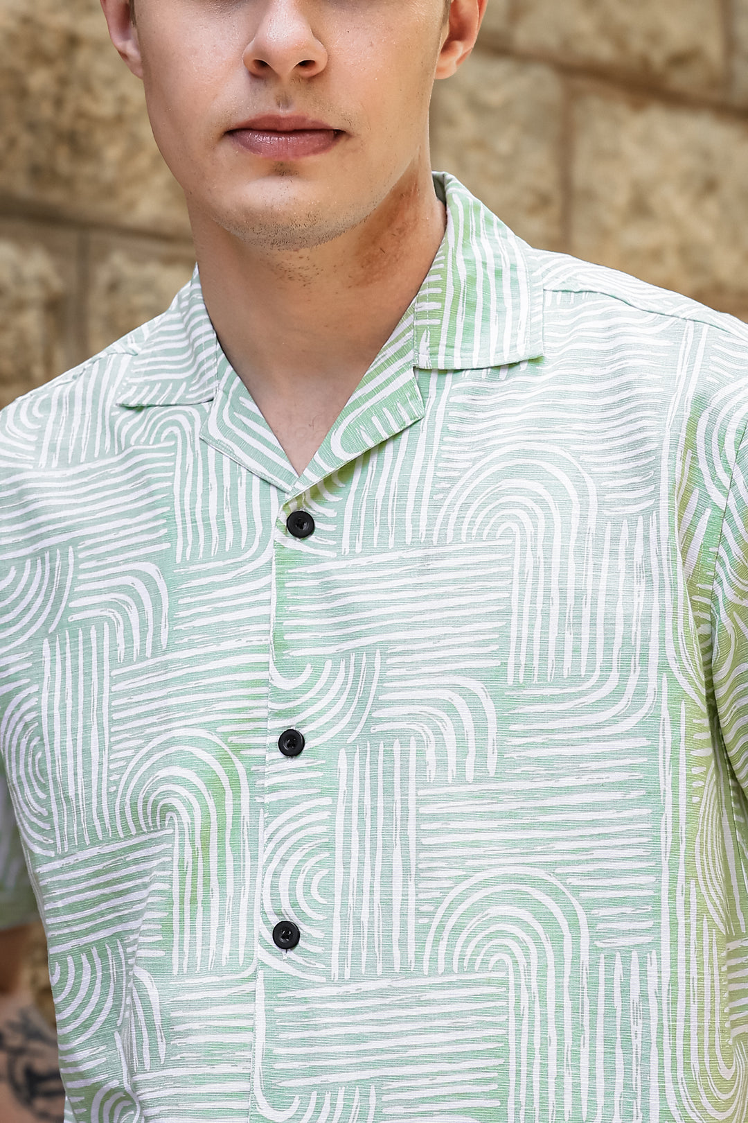 Curvy: Green Cuban Shirt