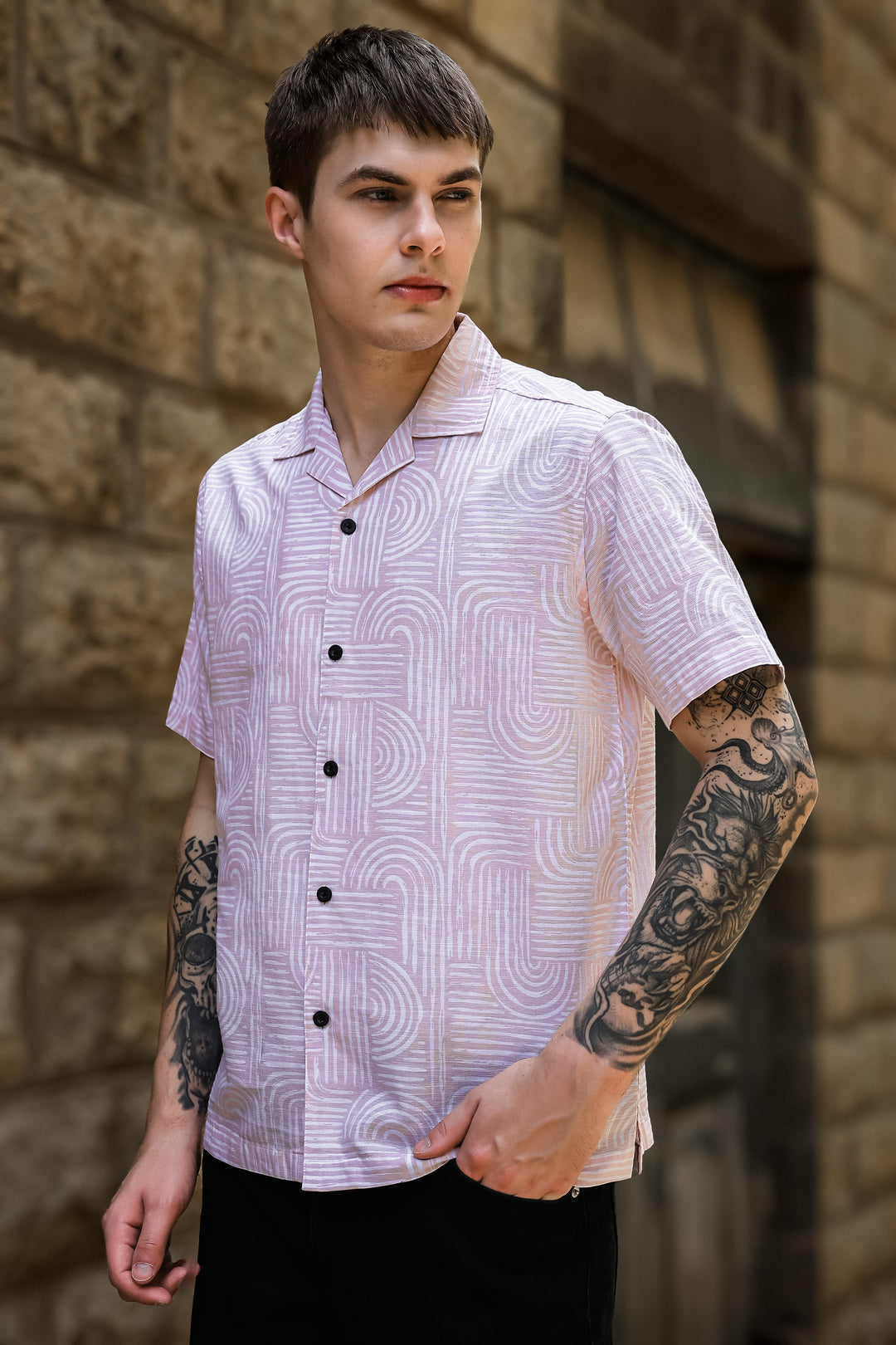 Curvy: Peach Cuban Shirt