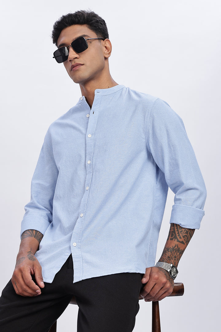 Mandarin Collar Light Blue Shirt