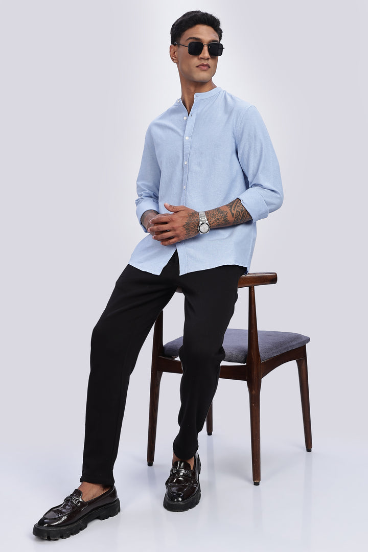 Mandarin Collar Light Blue Shirt