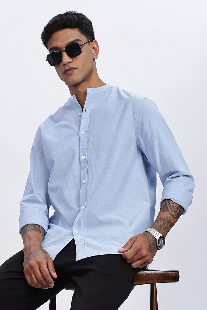 Mandarin Collar Light Blue Shirt