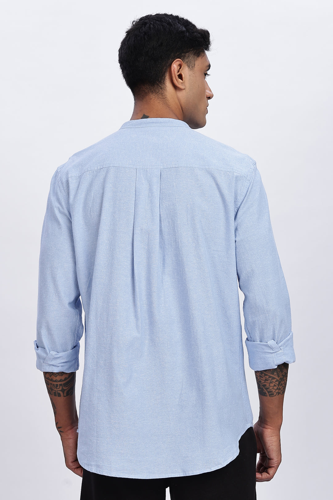 Mandarin Collar Light Blue Shirt