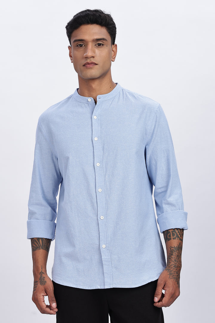 Mandarin Collar Light Blue Shirt