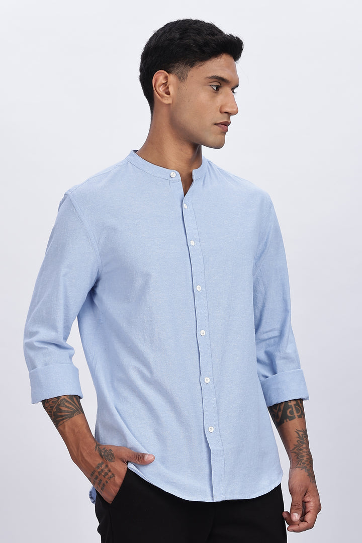 Mandarin Collar Light Blue Shirt