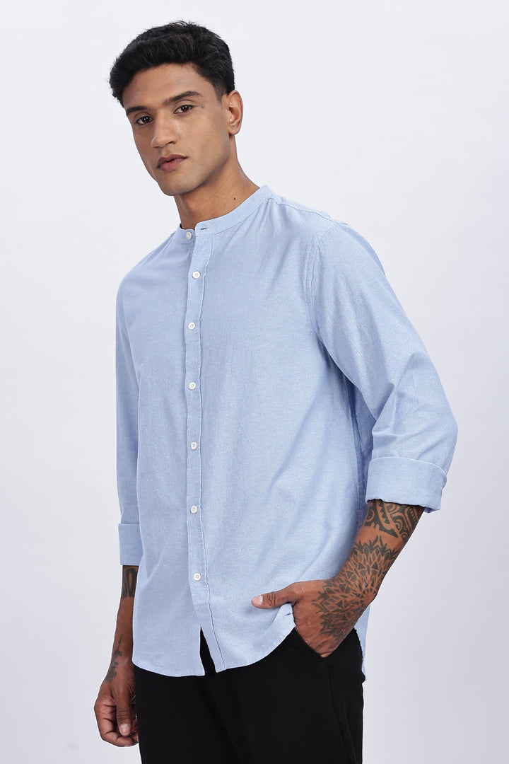 Mandarin Collar Light Blue Shirt