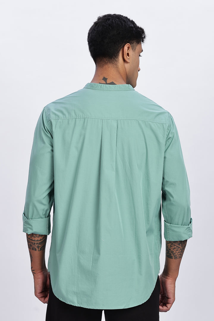 Mandarin Collar Green Shirt