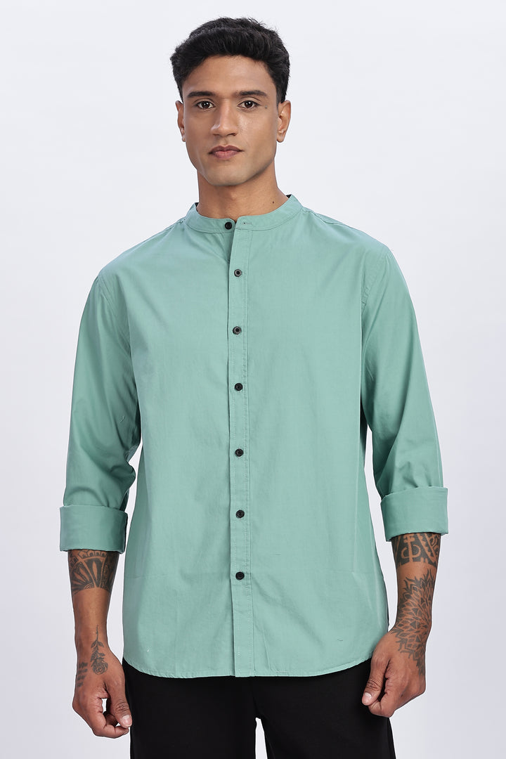 Mandarin Collar Green Shirt