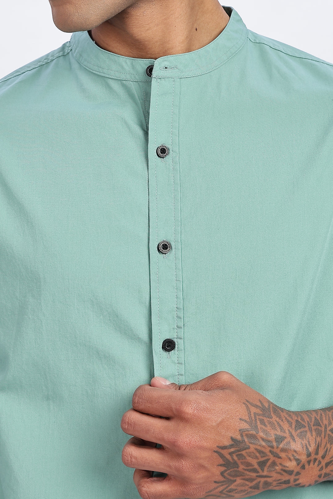 Mandarin Collar Green Shirt