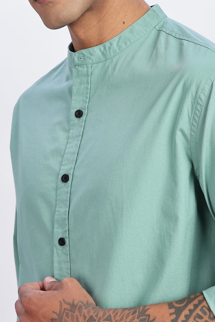 Mandarin Collar Green Shirt